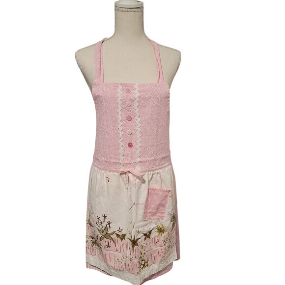 Vintage Inspired Pink Cotton Apron Floral Polka Dot Patterns Aprons By Genie - Picture 1 of 7